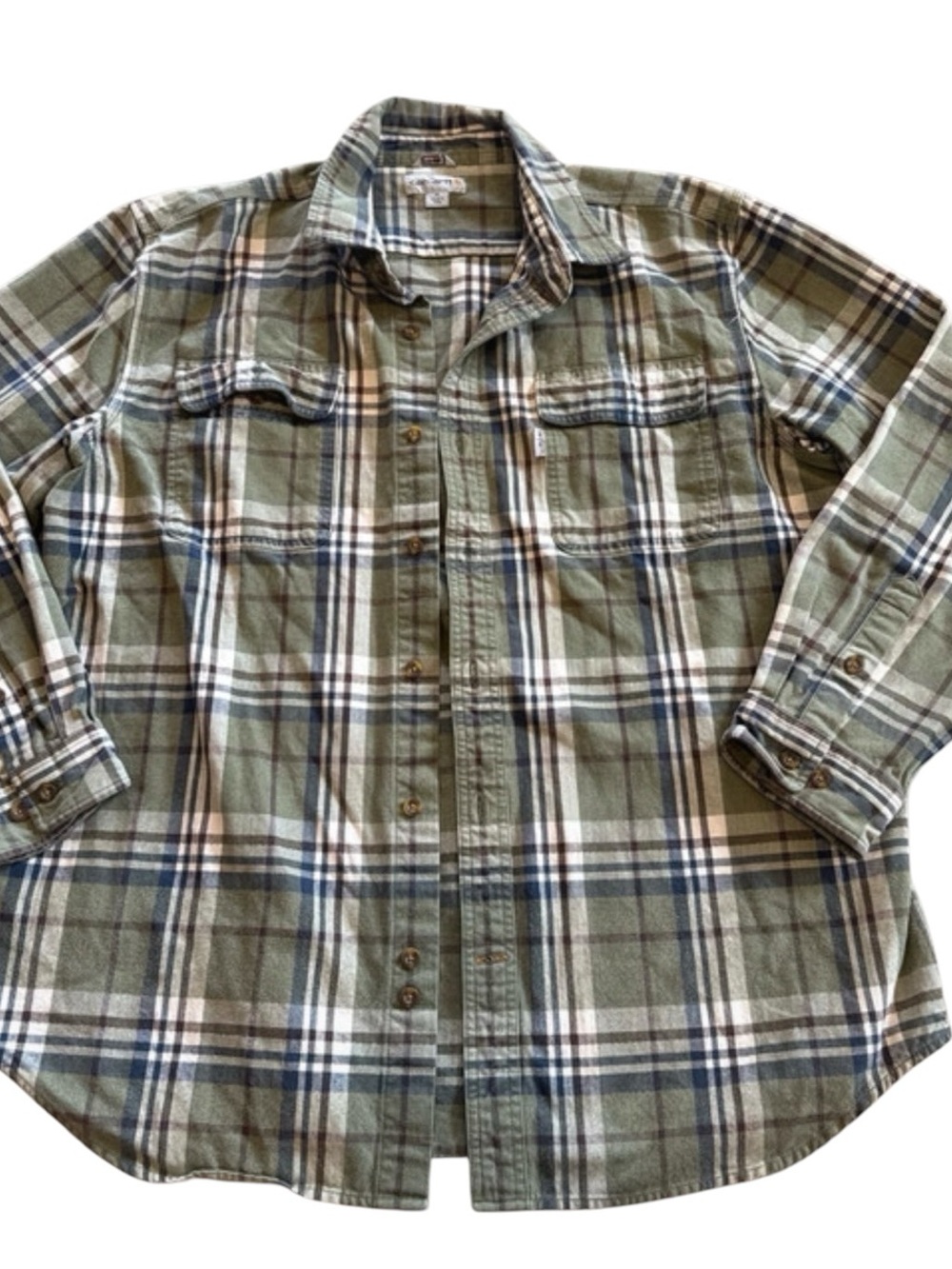 Carhartt Heavy Olive and Navy Plaid Button-Down Shirt